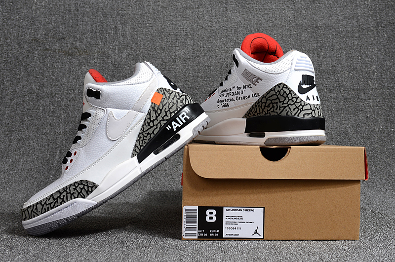 White Air Jordan 3 White Cement Grey Black Shoes - Click Image to Close